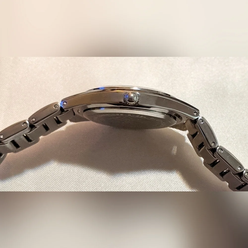 ANNE KLEIN Women's Quartz Watch Silver w/ Black Face AK/1215 WR 100FT Needs Batt